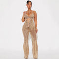 Women's Fashion Hollowed-out Lace-up Girdle Denim Jumpsuit