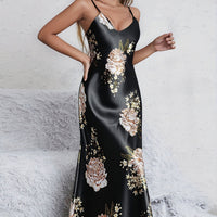 Womens European And American-style Floral-print Sleeveless Summer Loungewear Dress