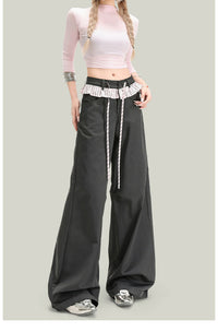 American-style Vintage Lace-panelled Casual Pants