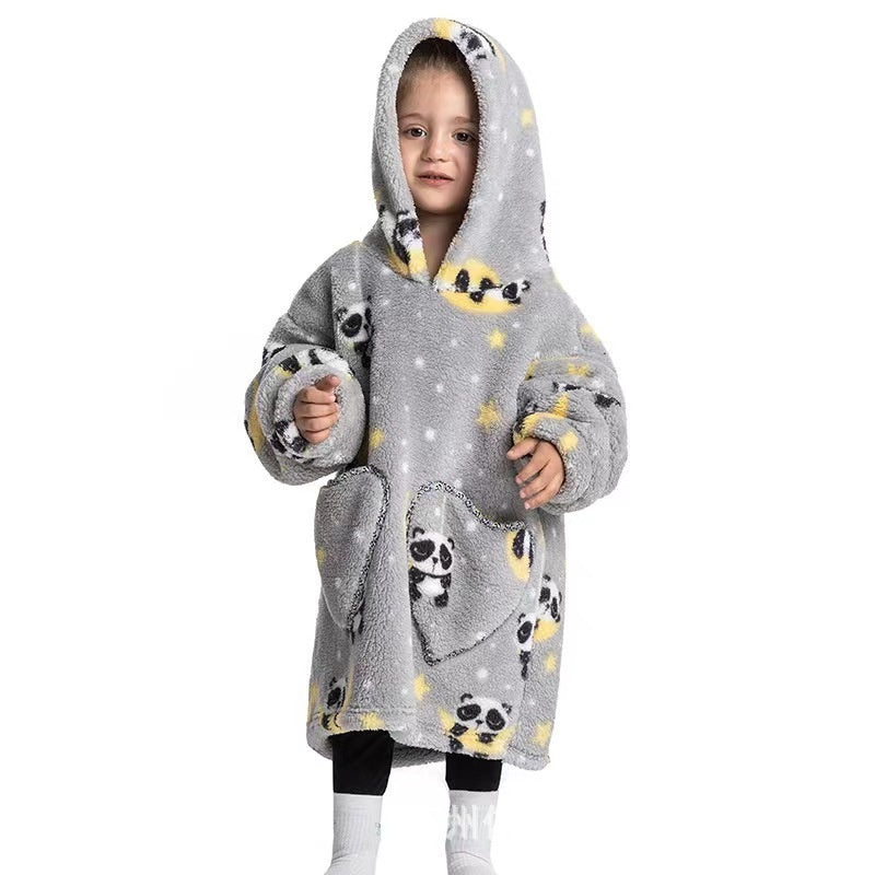 Boys And Girls Comfortable Cotton Velvet Cold-proof Clothes Lazy Blanket Hooded Plus-sized Thickened Blanket Lazy Clothes Children's Sleepwear