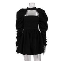 Womens Elegant Backless Long-Sleeve Black A-Line Tube Dress