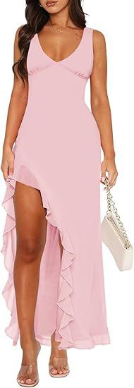 V-neck Hemline Dress Sleeveless Womens Clothing With A Letter-print Ruffled Trim