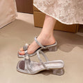 French Style Popular Flower Pearl One-Strap Slide Sandals For Women, Summer 2026 New Arrival, Outdoor Wear, Versatile Transparent Block Heel, Gorgeous Slide Sandals