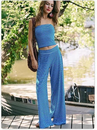 Printed Striped Tube Top And Pants Set