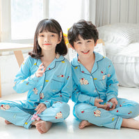 Cute Cartoon Boys And Girls Lapel Pajamas Set