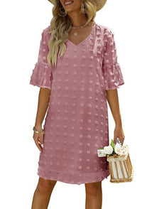 Chiffon Polka-Dot Flowy Short Dress Elegant For Work Commuting