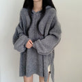 Korean-style Relaxed-fit Knitted Hoodie With A Laid-back Vibe And Puffed Sleeves