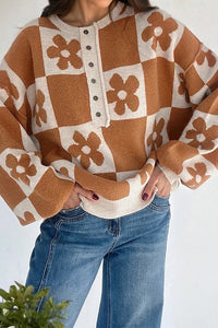 Black Henry Plaid Collar Loose Sweater