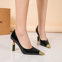 Shallow-mouth Sexy Anti-collision Metal Toe Patent Leather Shoes