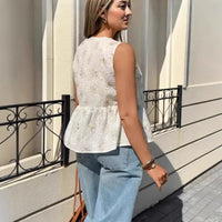 V-neck Lace Shirt With Tie-detail Top