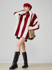 Contrast Color Pit Striped Turtleneck Sweater