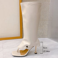 High-heel Thin-strap Toe-loop Square-toe Sandal Boots