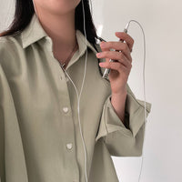 Polo Collar Single Row Button Loose Long Sleeve Long Shirt