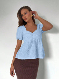 V-neck Fashionable Simple Puff-sleeve Top For Women