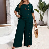 Solid-color Button-up Casual Loose-fit Set