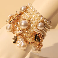 Handmade Beaded Faux Pearl Tassel Bracelet For Women
