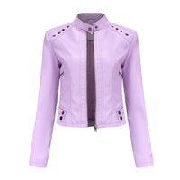 Studded Leather Women Short Jacket Long Sleeves