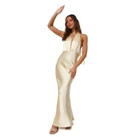 Sexy Fitted Halter Neck Backless Solid Color Sleeveless Dress For Women