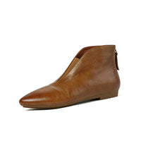 Retro Low-heeled Leather Ankle Boots With A Back Zipper