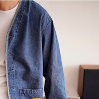 Retro V-neck Denim Men's Fashion Slim Jacket