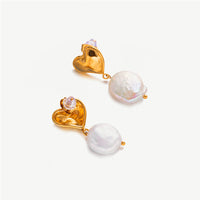 Heart Baroque Pearl Stainless Steel Earrings