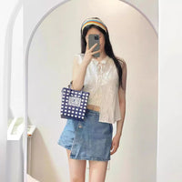 Summer Sweet Bowknot Decoration Sleeveless Lace Embroidered Shirt