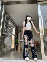 New Fried Street Fashion Cool Raw Hem High Waist Straight Mopping Pants