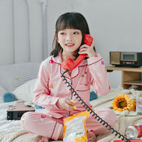 Cute Cartoon Boys And Girls Lapel Pajamas Set