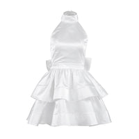 Neck-hanging Satin Puff Skirt Evening Gown Waist-cinching A-line Formal Dress For Women