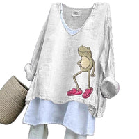 Womens Loose Casual Long-Sleeve 3D-Printed Pullover T-Shirt