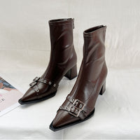 Retro Belt Buckle Stretch Thin Boots British Style Martin Boots