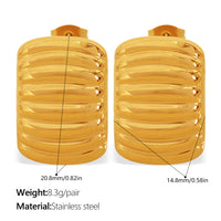 Korean Style Minimalist Striped Square Stud Earrings, 18K Gold Plated Stainless Steel, Elegant Daily Jewelry For Women