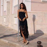 Fashion Hollow-Out Polka Dot Midi Slip Dress - Lightweight Sleeveless Linen-Blend Summer Dress For Women