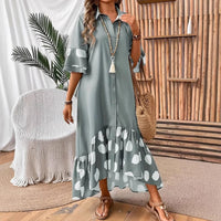 Fashionable Casual Patchwork Polka-Dot Long Shirt Dress For Women