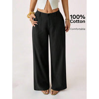 New Cotton-linen Womens Mid-rise Casual Commuter Wide-leg Pants