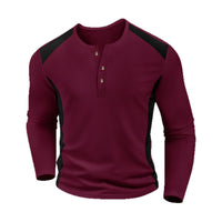 Men's Waffle-Weave Two-Tone Turtleneck Button-Up Long-Sleeve Top