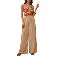Ethnic-style Halterneck Patchwork Jumpsuit With Colorful Embroidery