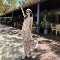 Floral Designer-Look Niche Womens French-Style Slip Long Dress
