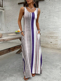 Womens European And American-style Striped Sleeveless Long Dress