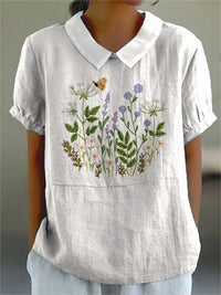 Foreign Trade Cross-border Women's Lapel Loose Casual Short Sleeve 3D Printed Pullover T-shirt