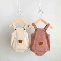 Baby Boys And Girls Corduroy Bear Pocket Strap Romper