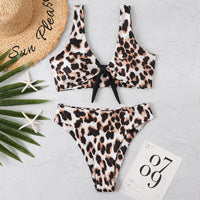 Print Knotted Wide Strap Split Bikini