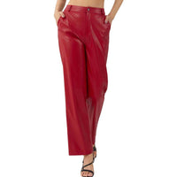 Women's Casual Loose-fit Leather Pants High Waist