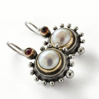 Round White Gold Inlaid Red Diamond Earrings