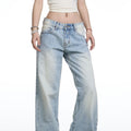 American Retro Washed Wide Leg Jeans Women's Low Waist Loose Straight
