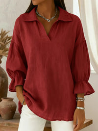 Casual Relaxed-fit Fashionable Long-sleeve Top With A Turn-down Collar