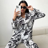 Comfortable And Stylish Printed Loose-fitting Long-sleeve Pants Loungewear