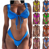 Lace-up Bikini Solid Color Split Women's Swimsuit