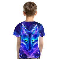 3D Purple Wolf Head Printed Children's Short Sleeve T-Shirt Europe And America