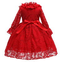 Fashion New Lace Birthday Flower Girl Christmas Long Sleeve Dress
